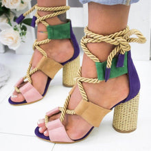 Load image into Gallery viewer, Multi-color Lace-up Heeled Sandals