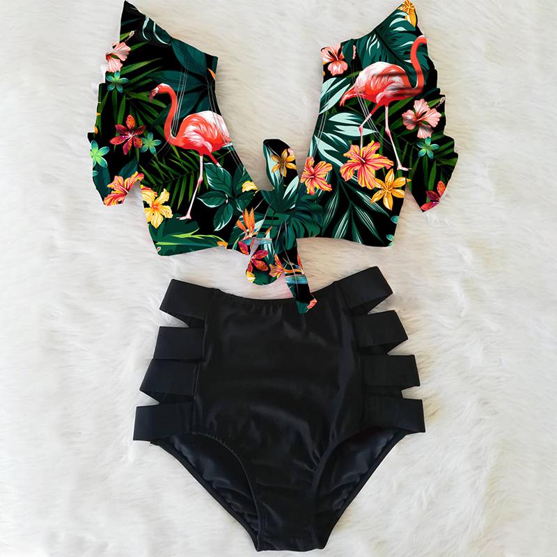 Ruffled bikini split swimsuit