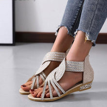 Load image into Gallery viewer, Roman Style Rhinestone Flat Sandals