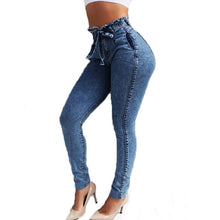 Load image into Gallery viewer, Slim-fit Tassel Belt High-Rise Jeans