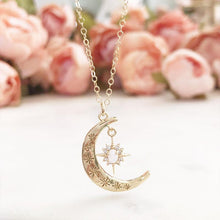 Load image into Gallery viewer, Crescent Moon &amp; Sun Necklace