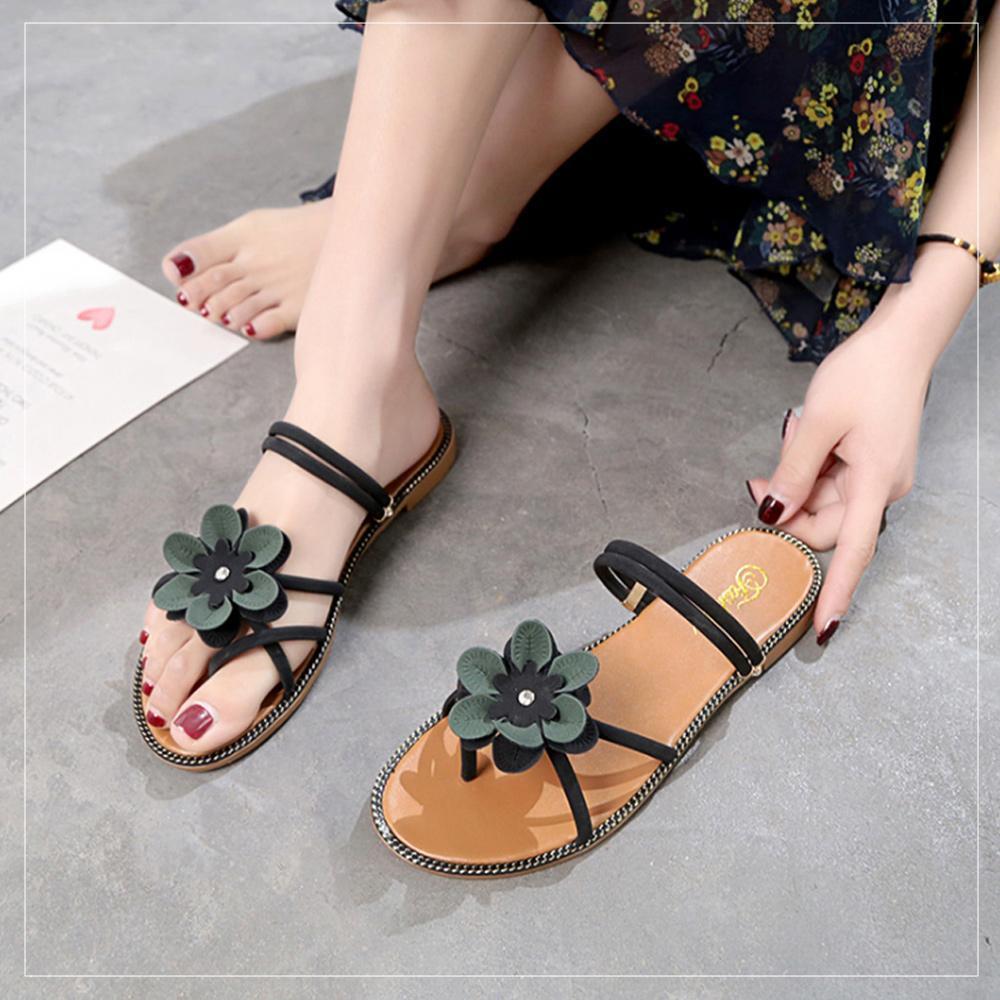 Seaside Flat Bottom Sandals Flower Elastic Sandals