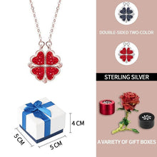 Load image into Gallery viewer, Four Leaf Clovers Heart Crystal Pendant with Necklace