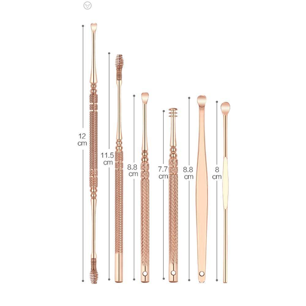 6pcs set Stainless Steel Ear Pick Ear Wax Remover Cleaner Tool Rose Gold