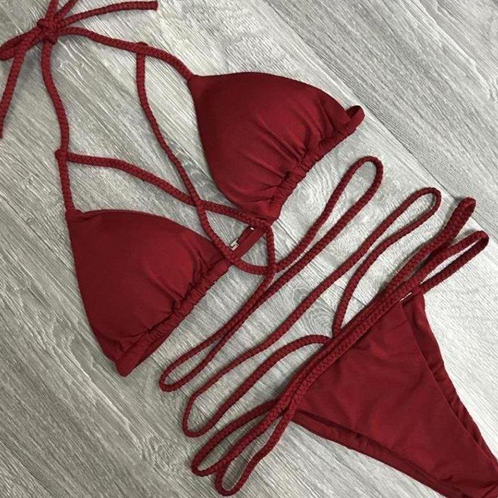 Solid Color Lace-Up Swimsuit