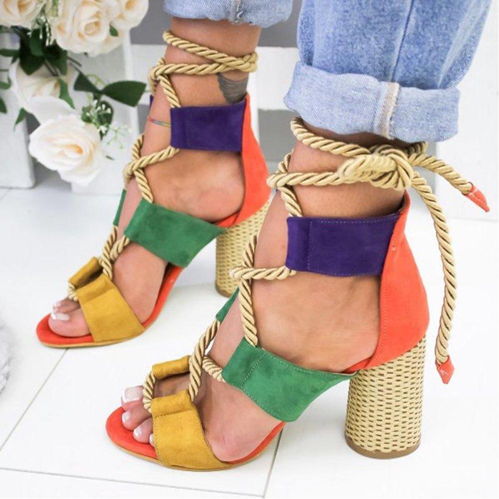 Multi-color Lace-up Heeled Sandals