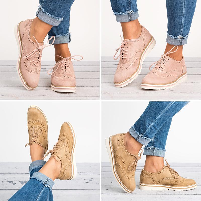 Women's flat suede casual shoes round toe