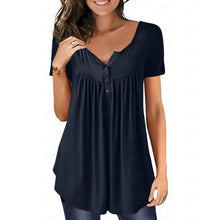 Load image into Gallery viewer, Women Plain Ruched Button T-Shirt