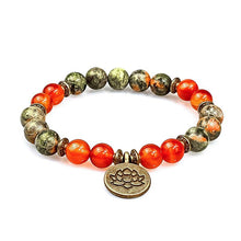 Load image into Gallery viewer, Agate Lotus Pendant Beaded Bracelet