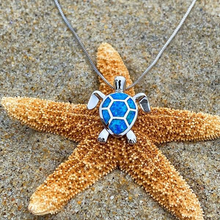 Load image into Gallery viewer, Blue Opal Sea Turtle Necklace