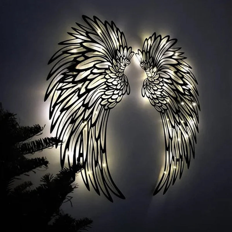 Black Angel Wings Metal Wings Wall Art with LED Lights