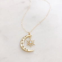 Load image into Gallery viewer, Crescent Moon &amp; Sun Necklace