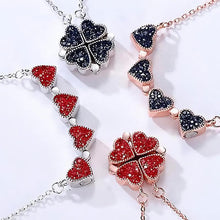 Load image into Gallery viewer, Four Leaf Clovers Heart Crystal Pendant with Necklace