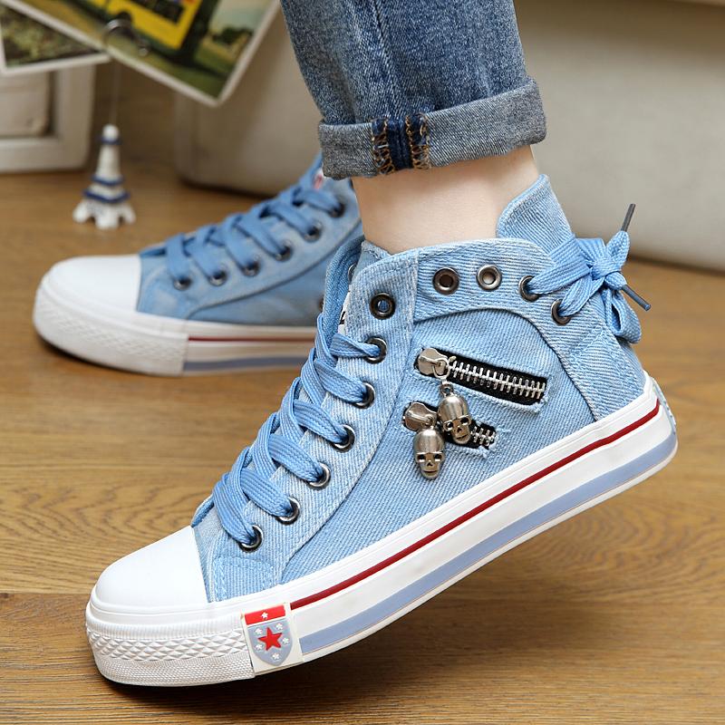 Denim High-Top Back Lace-up Canvas Shoes