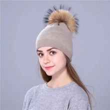 Load image into Gallery viewer, Women Wool Fox Fur Poms Warm Knitted Casual Hat