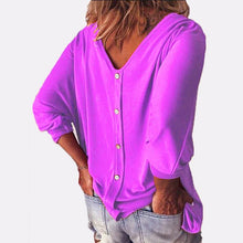 Load image into Gallery viewer, 3/4 Sleeve Back Buttons V Neck Tops