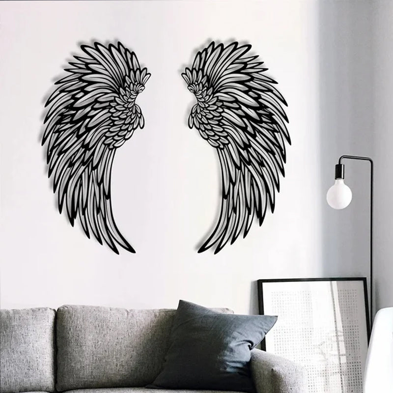 Black Angel Wings Metal Wings Wall Art with LED Lights