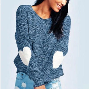 Women Casual Heart Long Sleeve Jumper Knitted Sweater