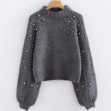 Load image into Gallery viewer, Pearl Printed Lantern Sleeve Knitwear Soft Knitting Sweater