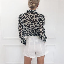 Load image into Gallery viewer, Women Long Sleeve Sexy Leopard Print Turn Down Collar Blouse