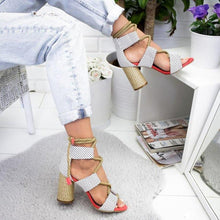 Load image into Gallery viewer, Multi-color Lace-up Heeled Sandals