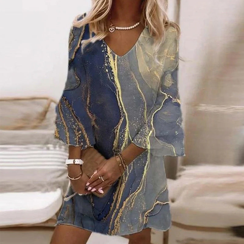 Casual Beach Marble Print Loose Dress