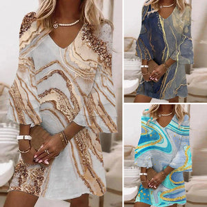 Casual Beach Marble Print Loose Dress