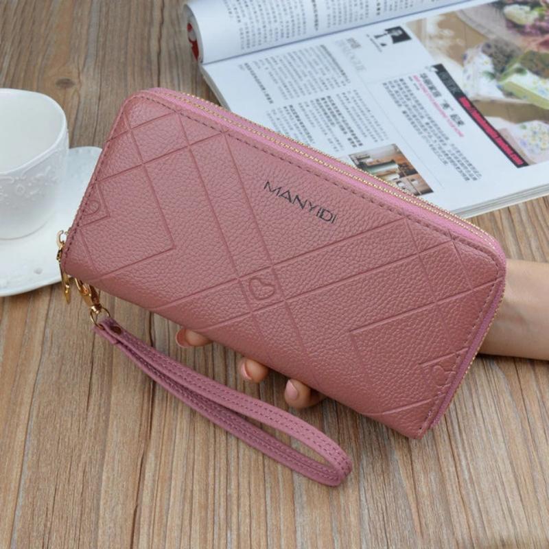 Women Double Zipper Leather Brand Retro Long Wallet