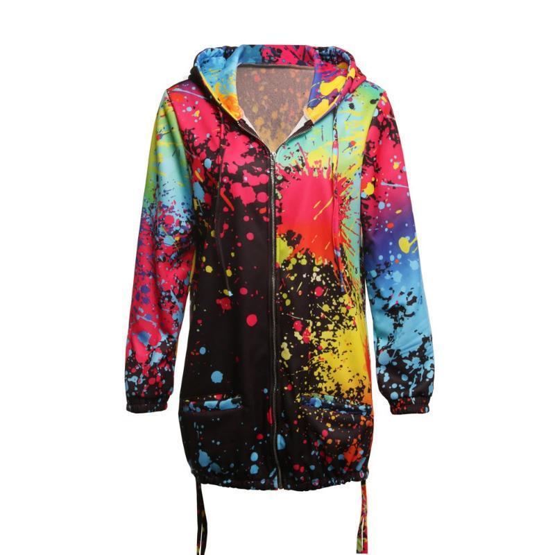 Womens Tie dyeing Print Feminino Casual Pockets Overcoat