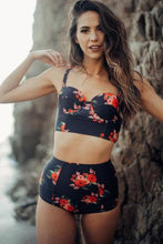 Load image into Gallery viewer, New High Waist Floral Printed Underwire Crop Bikini Swimsuit in Black.MC