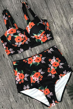 Load image into Gallery viewer, New High Waist Floral Printed Underwire Crop Bikini Swimsuit in Black.MC