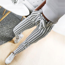 Load image into Gallery viewer, Women Striped Long Tie High Waist Ladies Pants