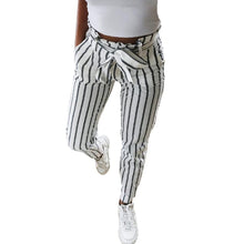 Load image into Gallery viewer, Women Striped Long Tie High Waist Ladies Pants