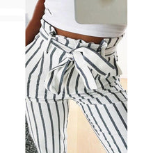 Load image into Gallery viewer, Women Striped Long Tie High Waist Ladies Pants