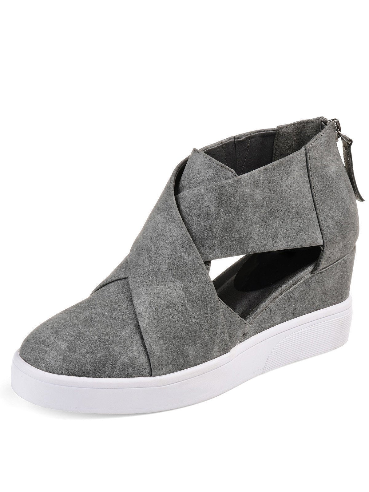 Women Spring Cut Out Ankle Boots Wedge Sneakers Plus Size Shoes