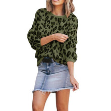 Load image into Gallery viewer, Women Long-sleeved Round Neck Solid Leopard Sweater