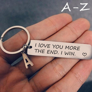 I Love You More Keychain with Custom Letter Pendant