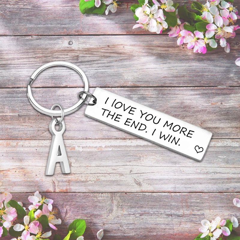 I Love You More Keychain with Custom Letter Pendant