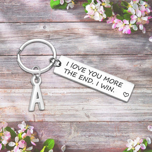 I Love You More Keychain with Custom Letter Pendant