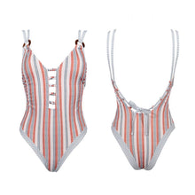 Load image into Gallery viewer, Vintage Stripe Floral One-Piece Swimsuit