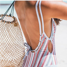 Load image into Gallery viewer, Vintage Stripe Floral One-Piece Swimsuit